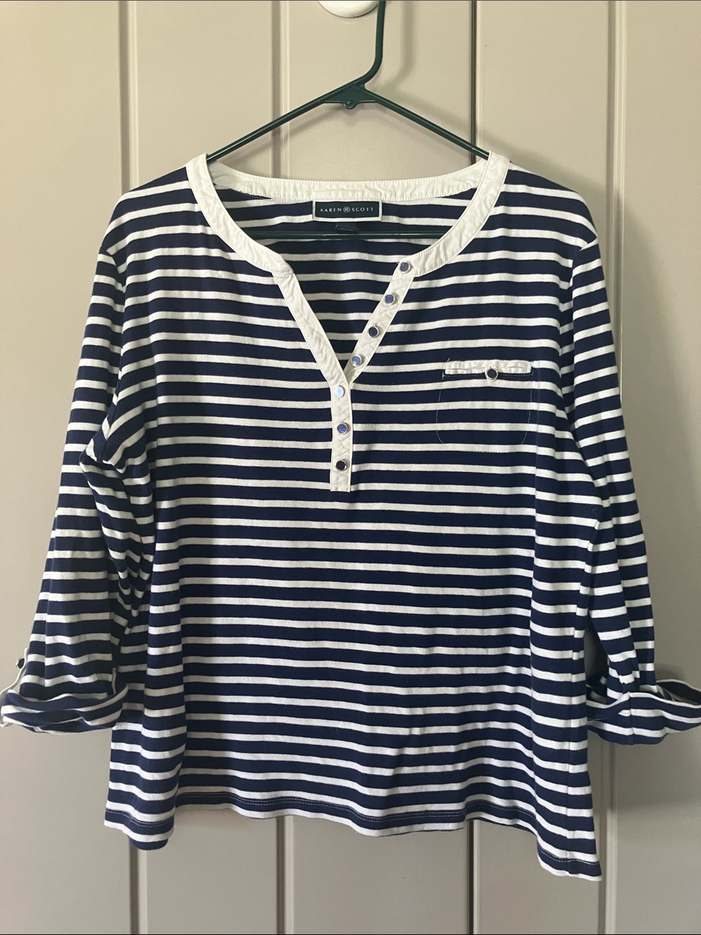 Karen Scott Navy & White Striped Henley Shirt